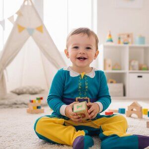 ELF Blue & Yellow Kids Bodysuit | Purple Accents Imaginative Play Costume